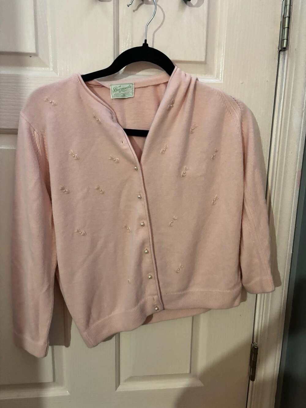 Vintage A Bermuda Pink Embellished Cardigan Sweater Large